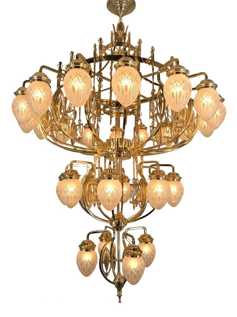Pannon 28 karos csillár, exkluzív, kézzel készített  sárgaréz lámpa Szecessziós stílusban